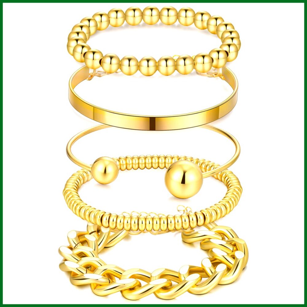 Stackable Chunky Adjustable Chain Beaded Cuff Ban… - image 1